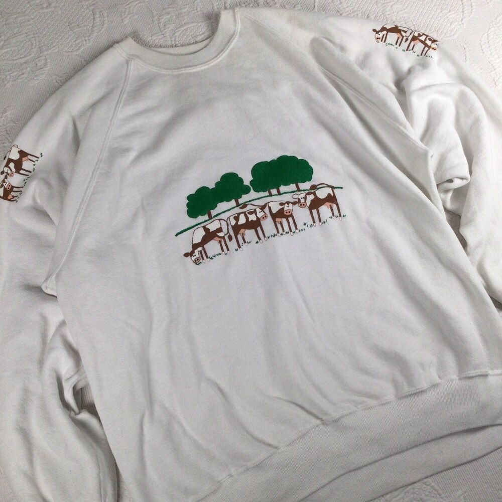 Cute Western Cowgirl Vintage Cozy Print Cow Sweater Women XXL Dairy Theme
